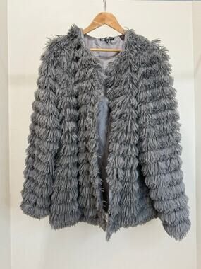Glitzy Girlz Light Gray Statement Fuzzy Jacket Sz1X